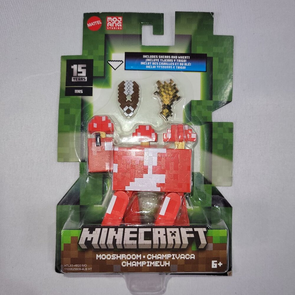Minecraft 2023 Mooshroom Action Figure with Shears & Wheat by Mojang